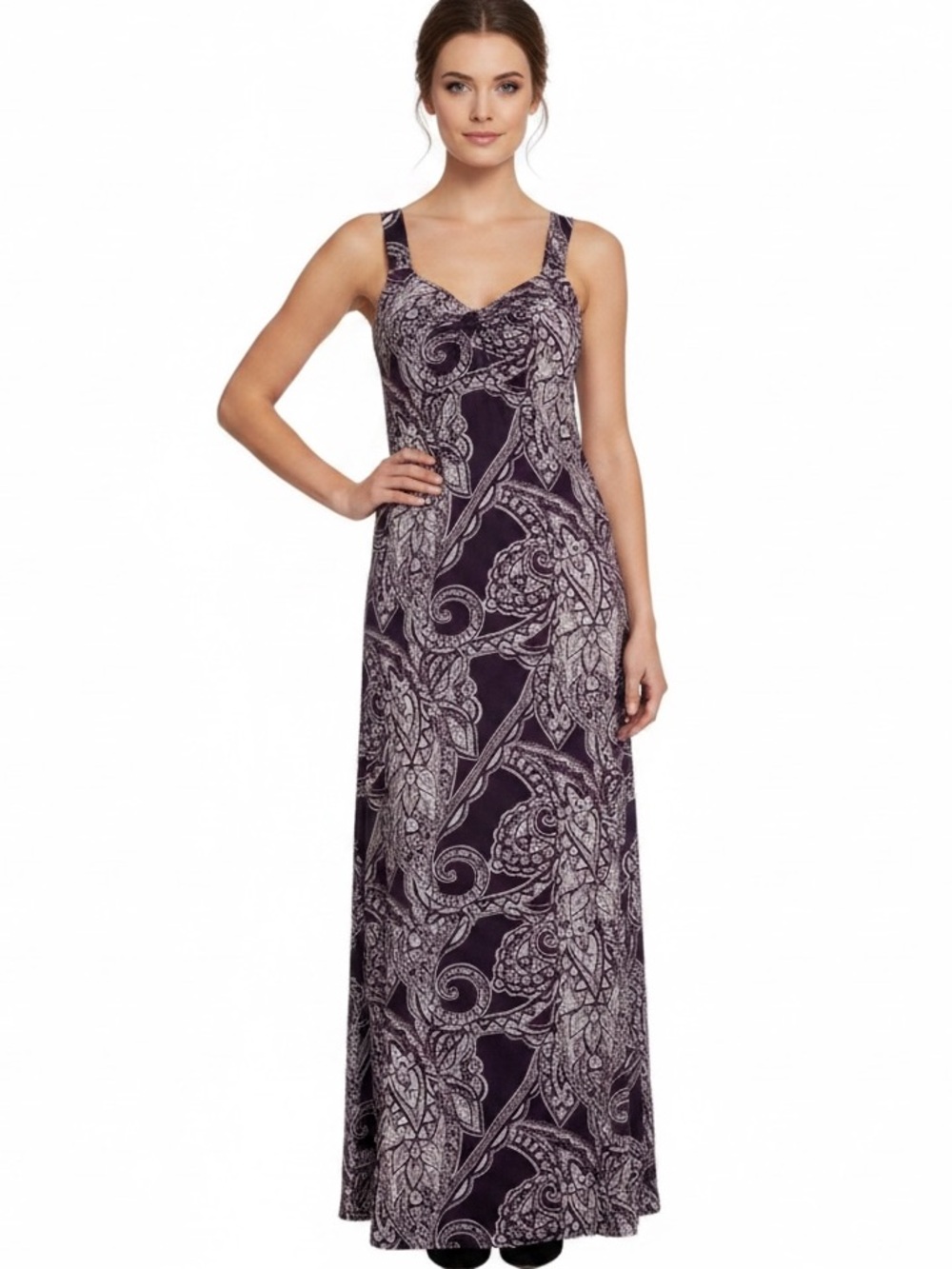I-N-C International Concepts Purple Paisley Maxi Dress Built in Shelf Bra | EUC